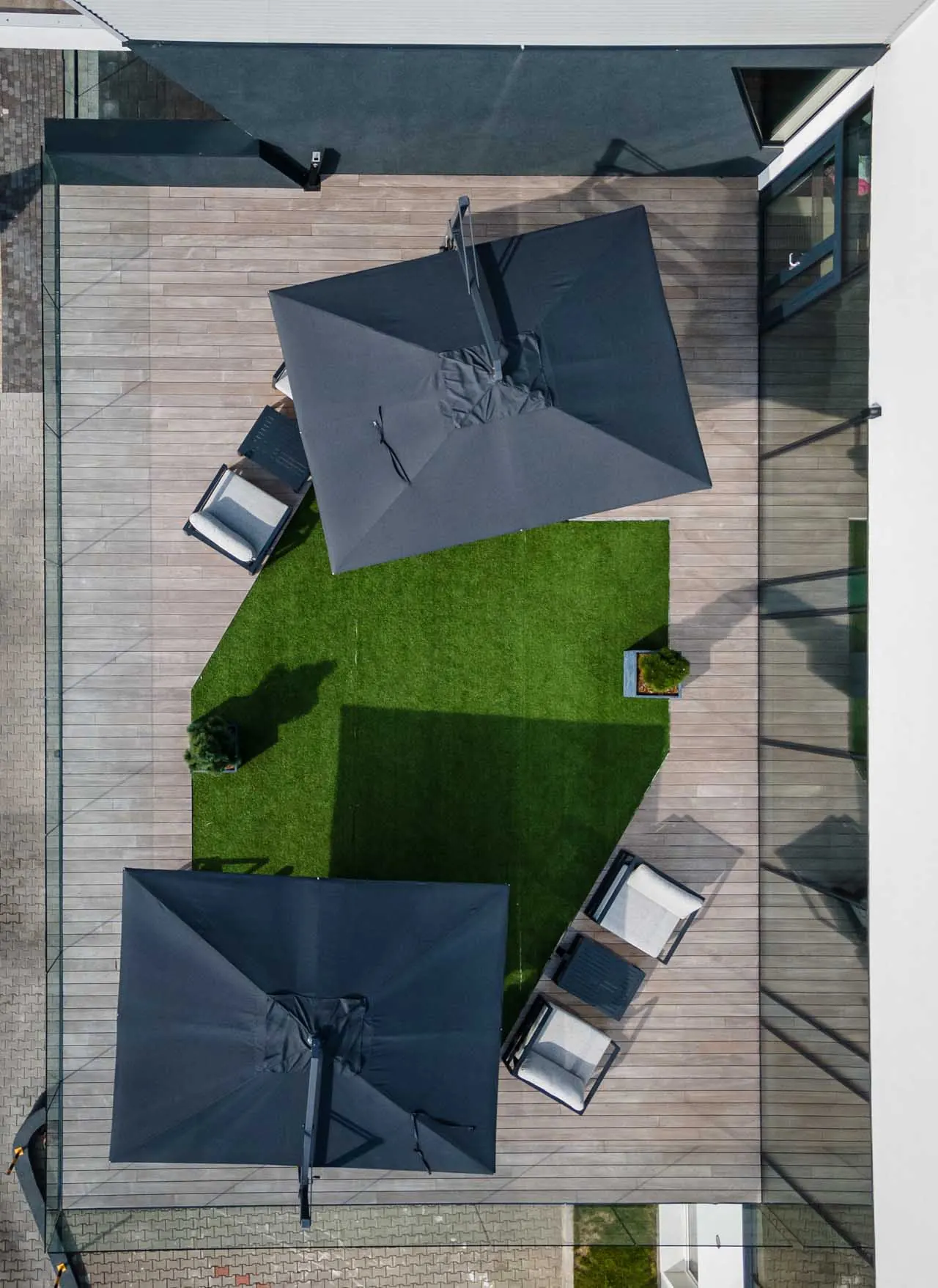Exotic wood terrace at a car showroom