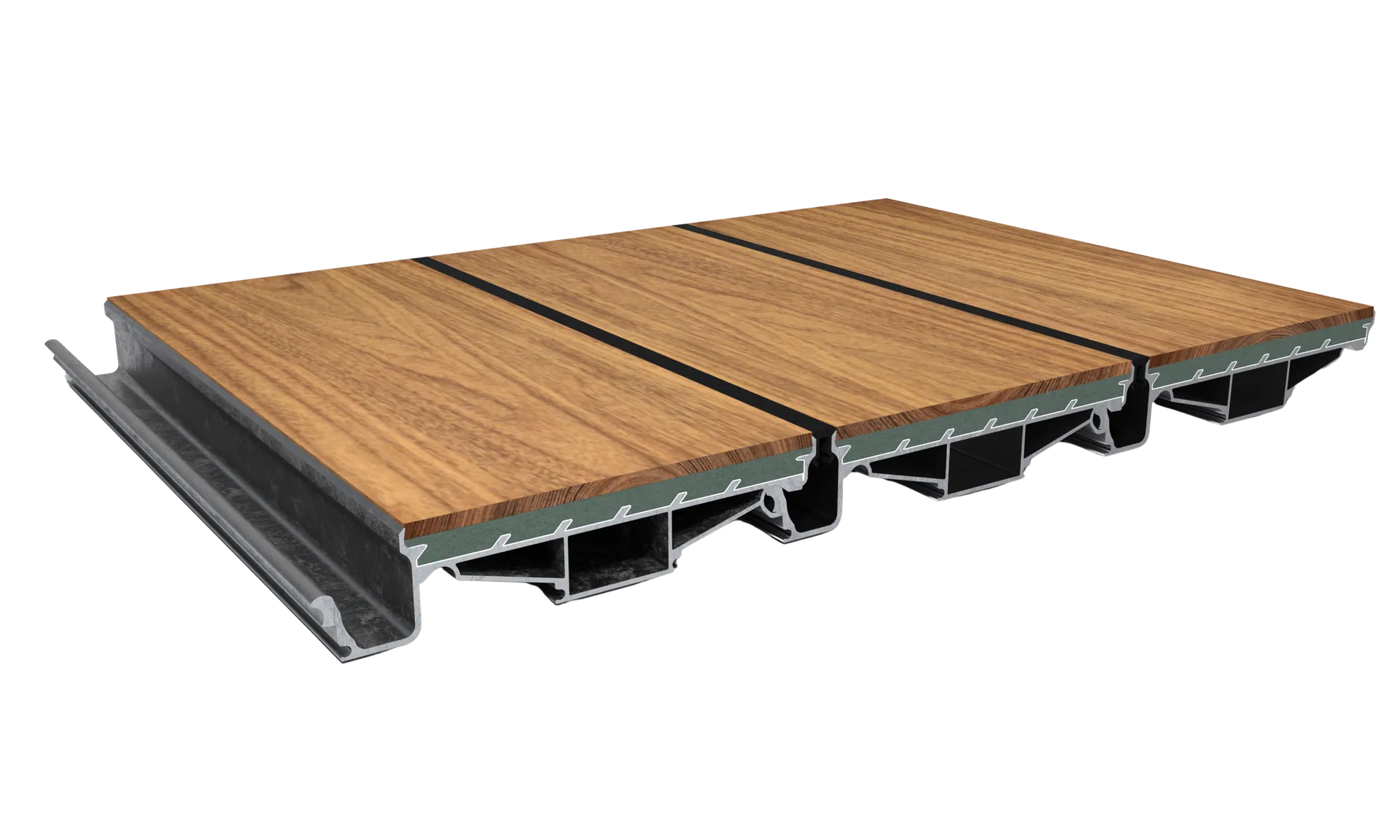 Boards clicked onto the aluminium profile