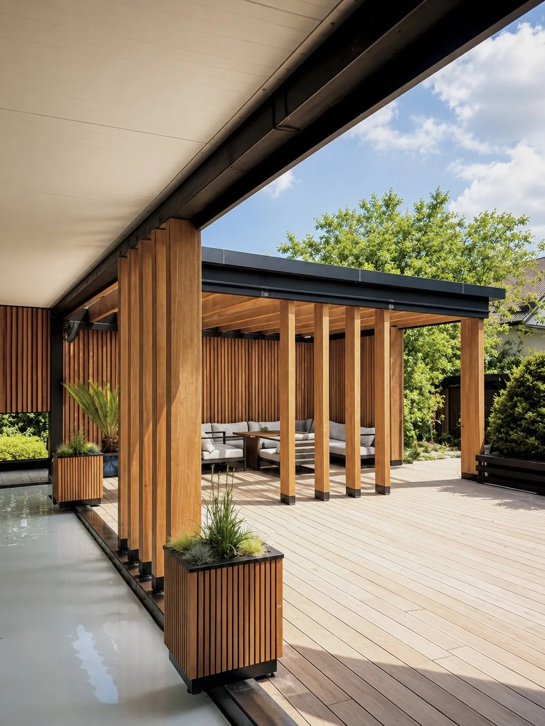 A cedar pergola over a Teak terrace in the Beskidy mountains, photo 2